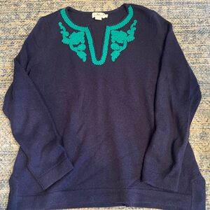 Vineyard Vines Navy Cashmere Sweater with Green Applique - Size L